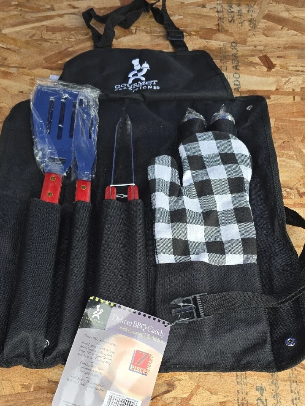 Gourmet Traditions BBQ Tool Set with Checkered Oven Mitt